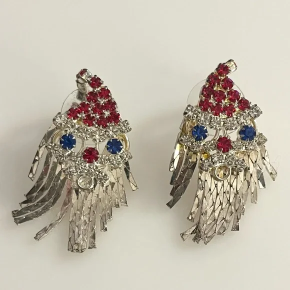 Holiday Christmas Vintage Santa Clause Stocking Gem Rhinestone Earrings - Picture 14 of 16
